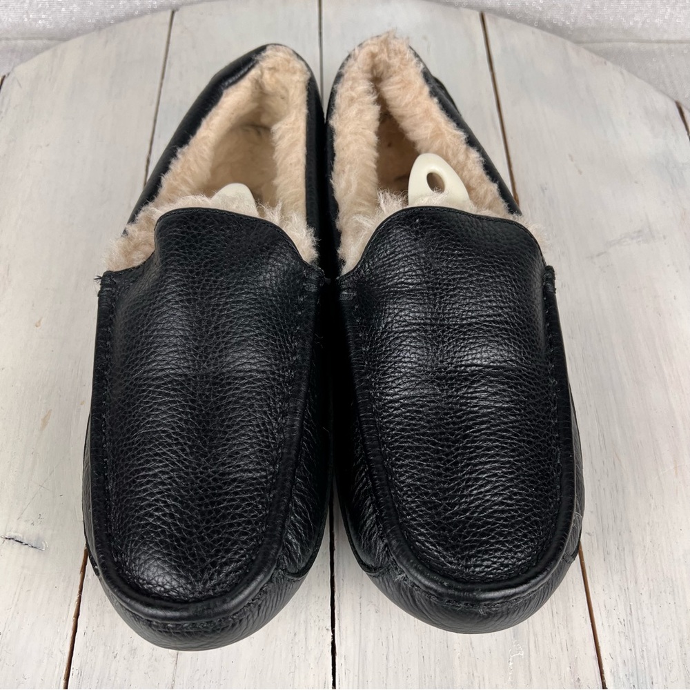 480pte Ugg ASCOT black Leather men's fur lined driving loafers slippers …
